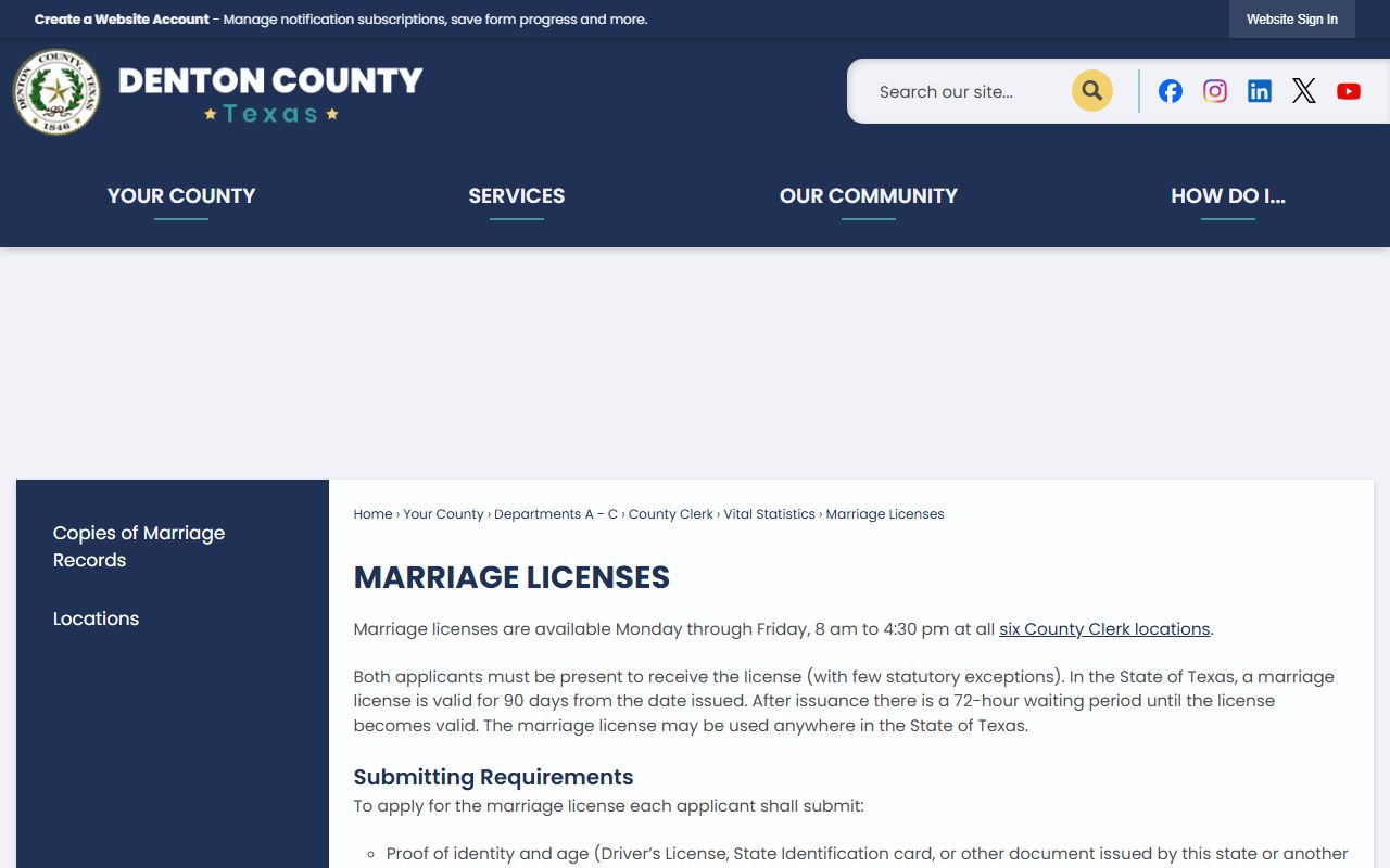 Denton County marriage records search on the County Clerk public records portal