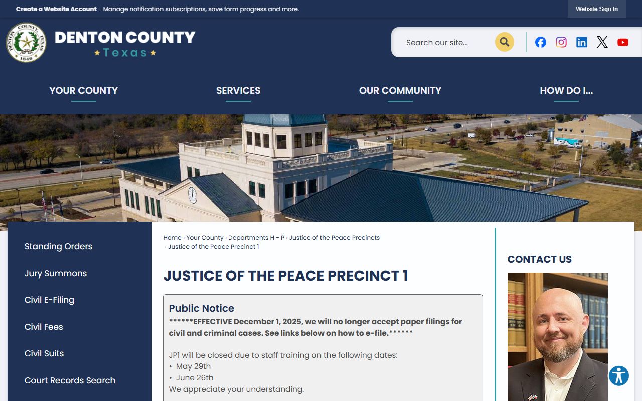 Denton County Justice of the Peace Precinct 1 court records and case access page