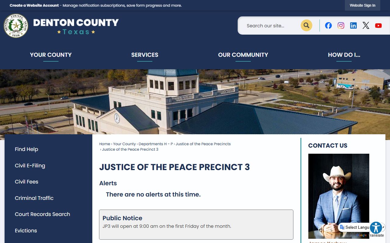 Denton County court dockets Justice of the Peace Precinct 3 case lookup page