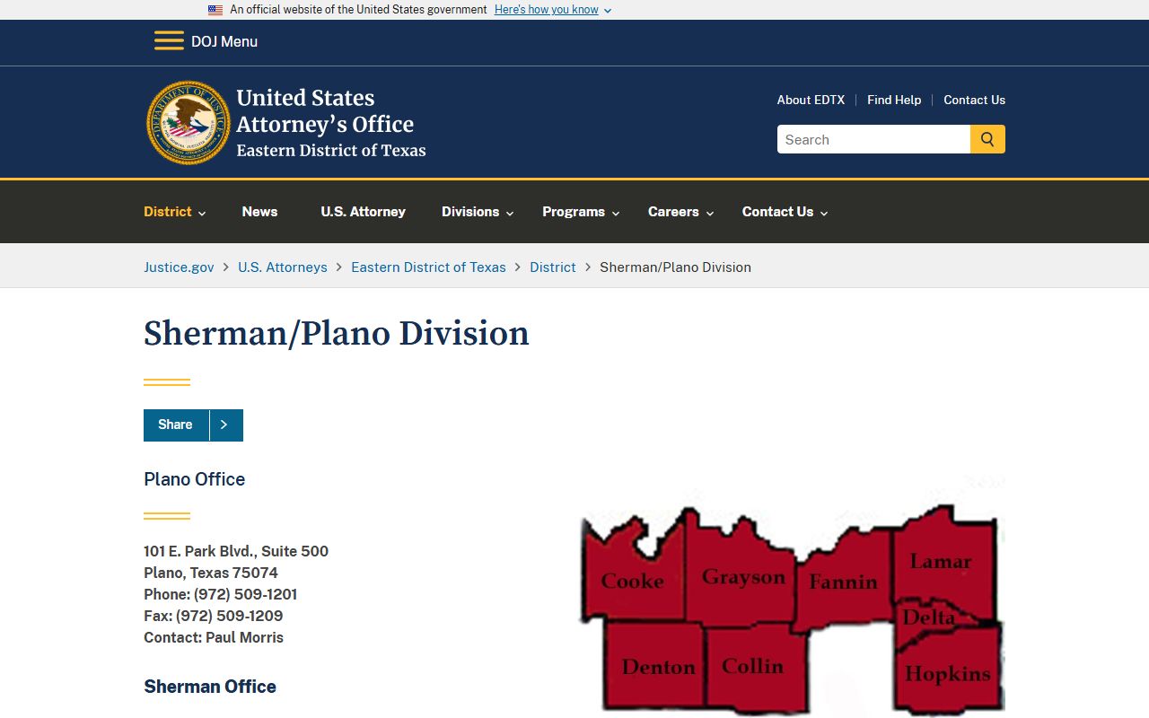 Denton County public records U.S. Attorney Sherman Division federal prosecution office