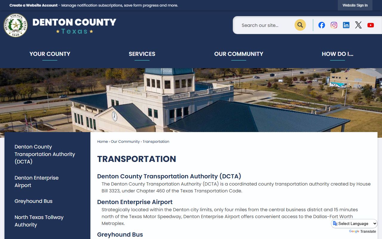 Denton County transportation and transit page for courthouse access