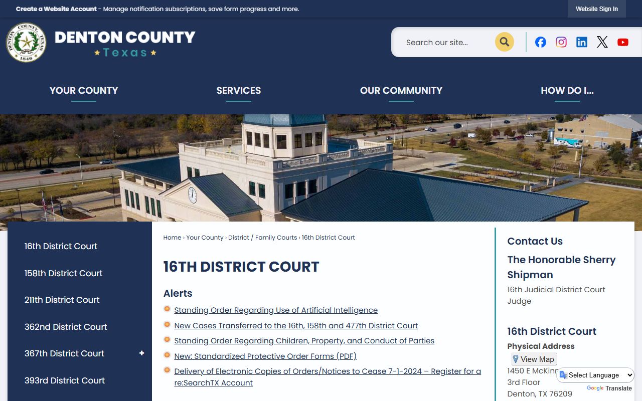 Denton County court records 16th District Court page