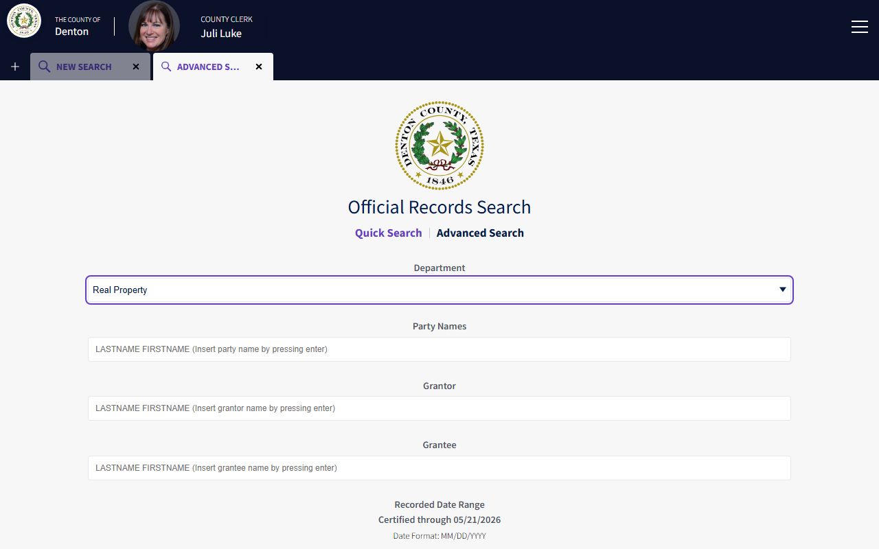 Denton County court records advanced official records search fields