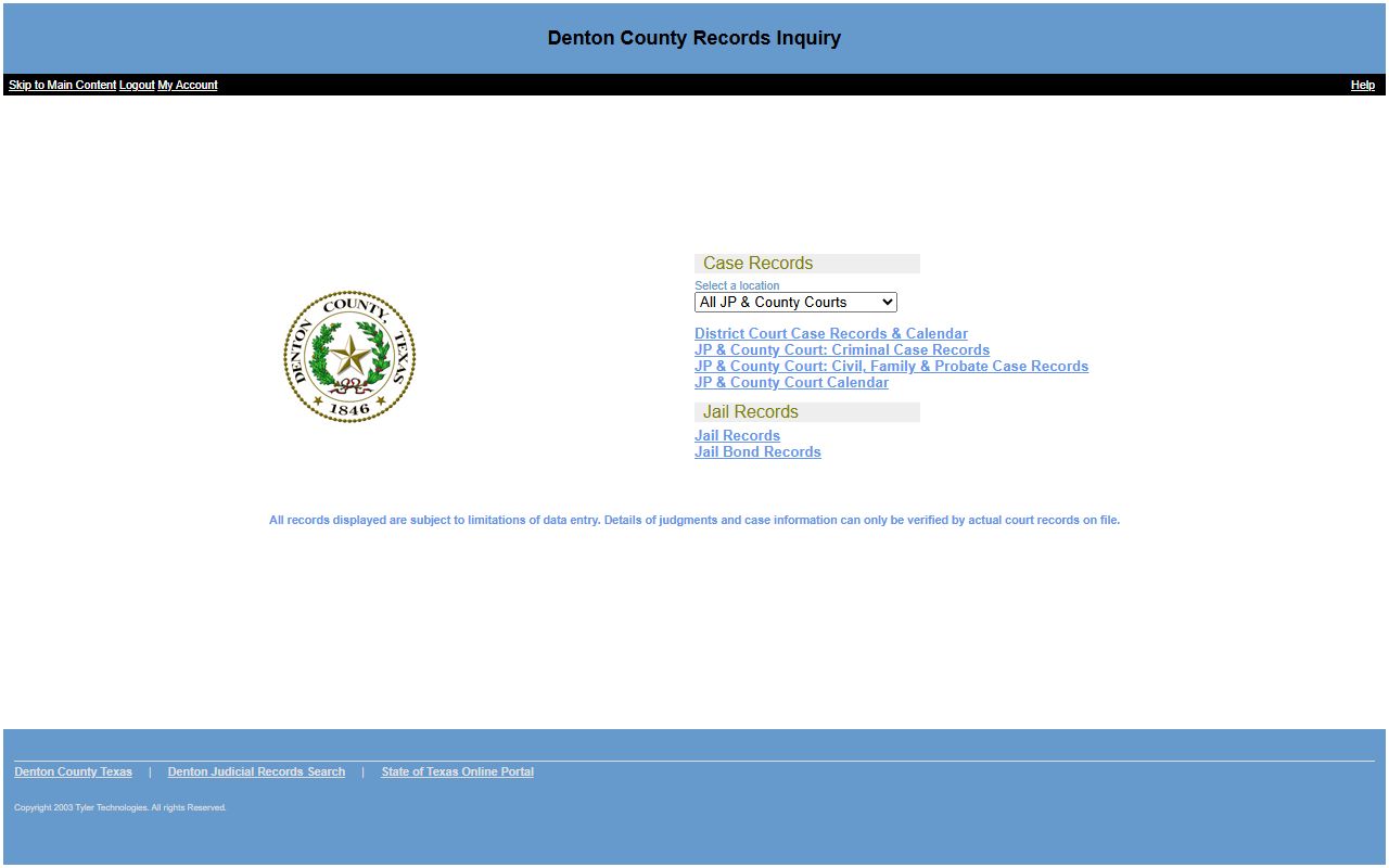 Denton County Records online court case search portal