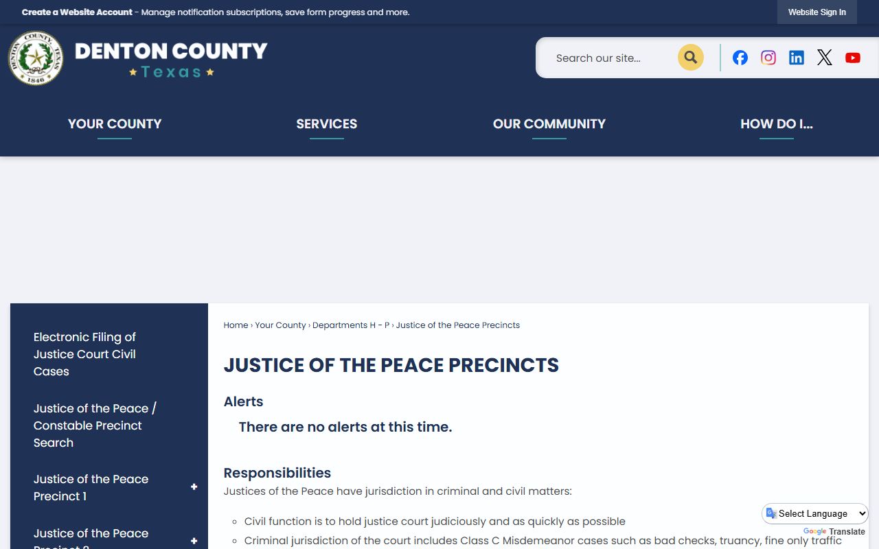 Denton County Justice of the Peace courts precincts overview page