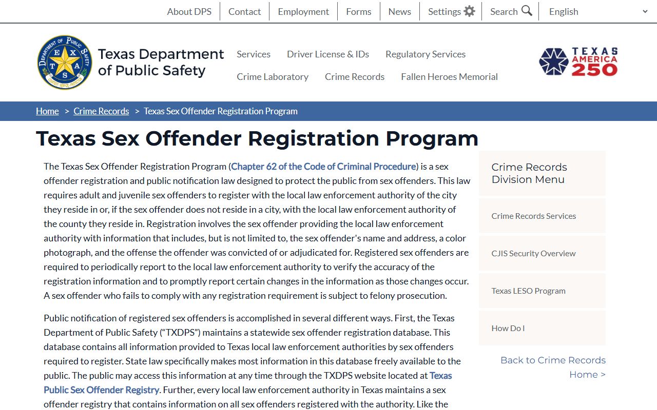 Denton County released inmates Texas DPS sex offender registry program