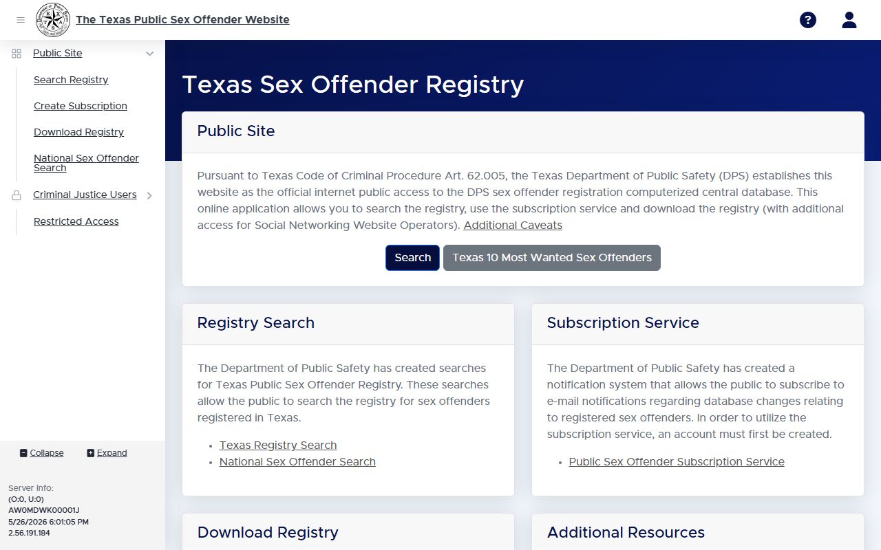 Denton County arrest records and the Texas public sex offender registry search page
