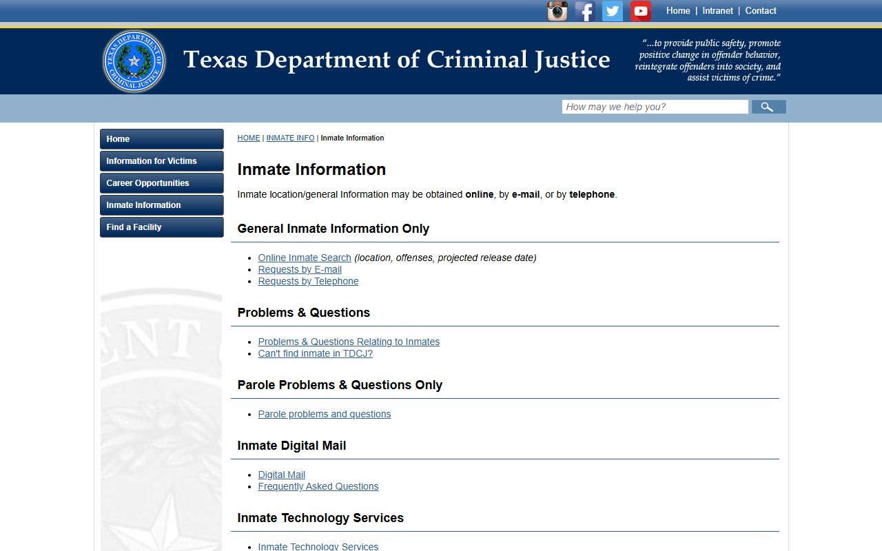 Denton County released inmates TDCJ offender information state prison search