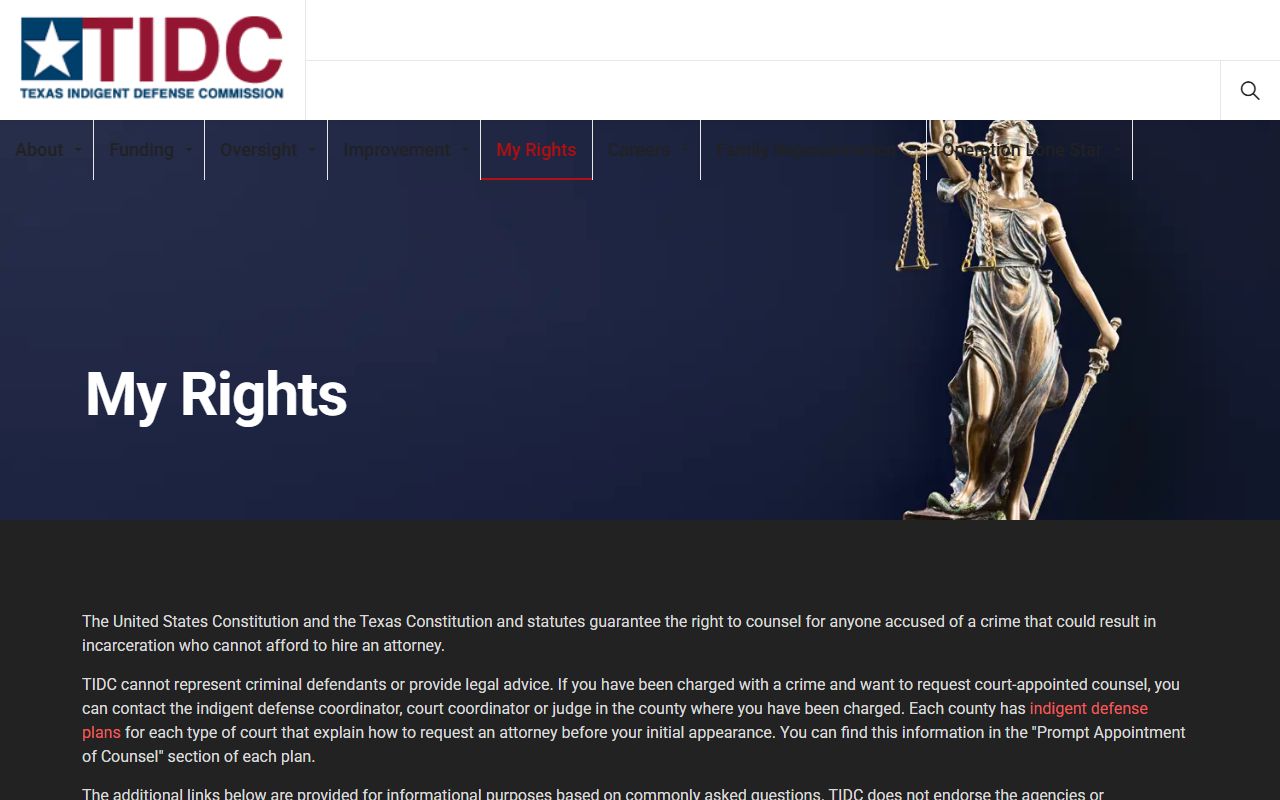 Denton County court self-help Texas Indigent Defense Commission rights page