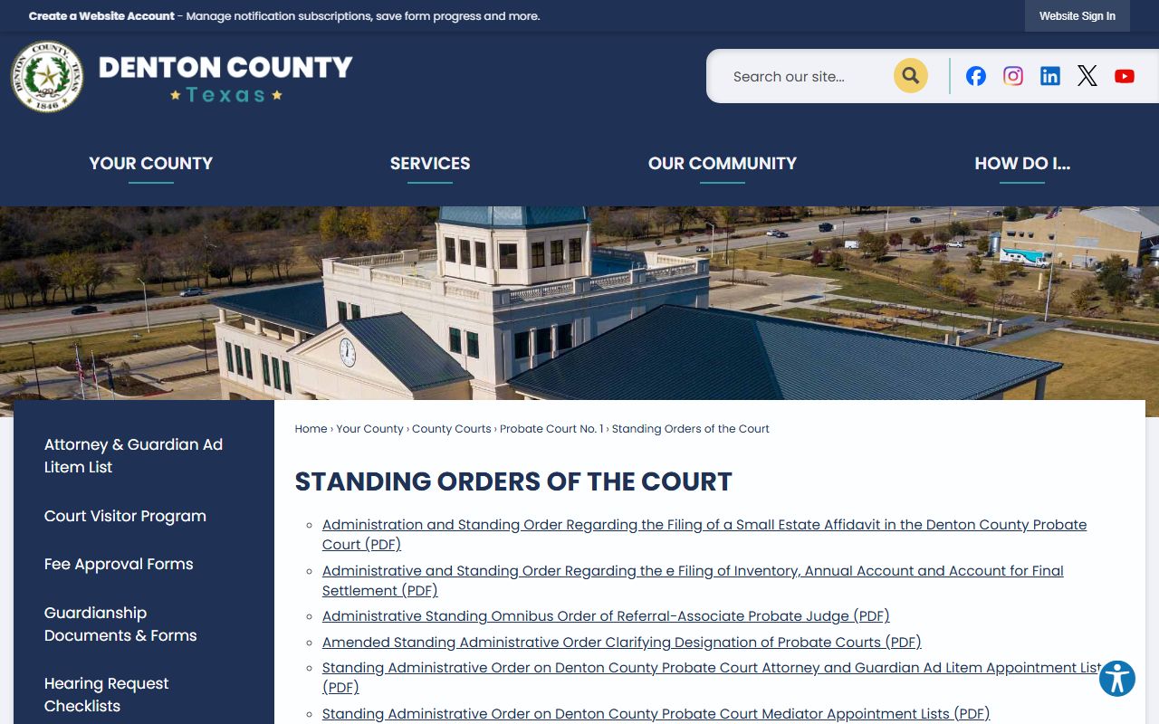 Denton County probate records standing orders of the statutory probate court
