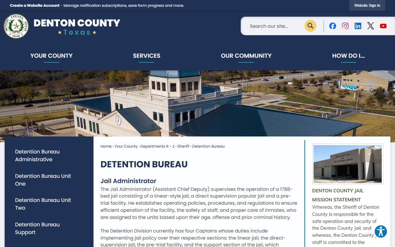 Denton County inmate jail Detention Bureau facility and capacity page