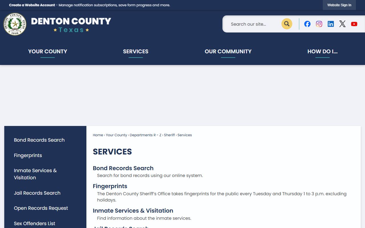 Denton County inmate search Sheriff services jail and bond records links
