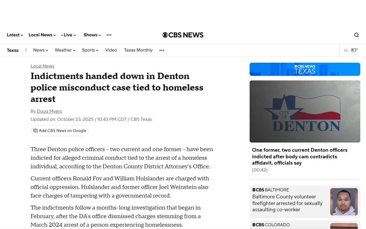 Denton County arrest records news on Denton police misconduct indictments tied to the District Attorney