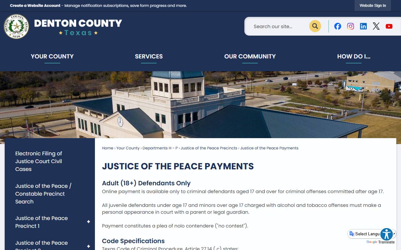 Denton County traffic court records Justice of the Peace tickets and citation payment page