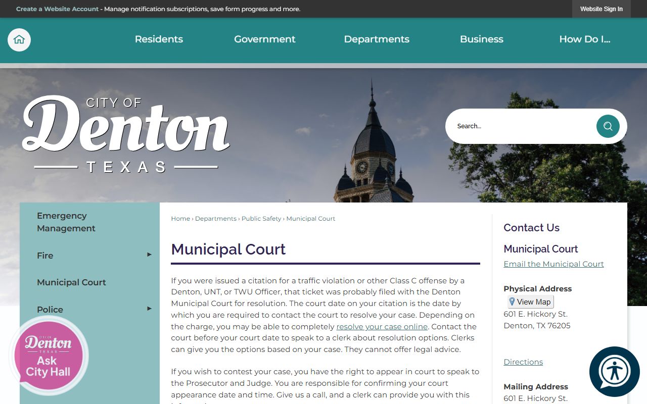 Denton County traffic court records City of Denton Municipal Court citation page